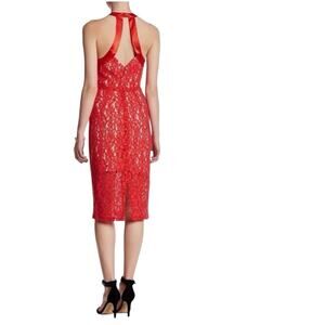 Abs collections Sz 2 red floral lace midi dress RED FLAME/NUDE